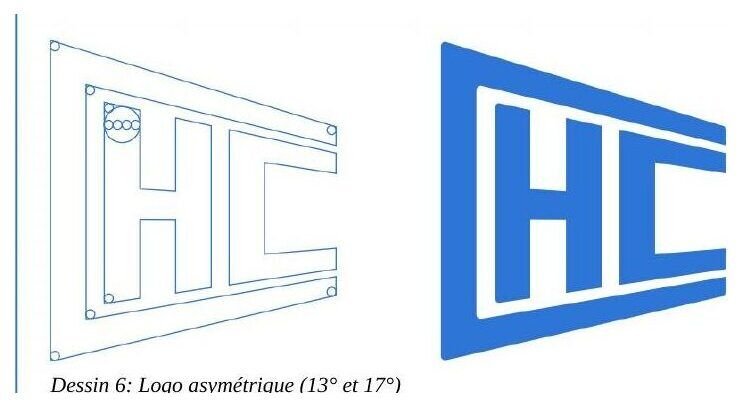 Logo asymétrique 13° et 17°, avec arrondis.