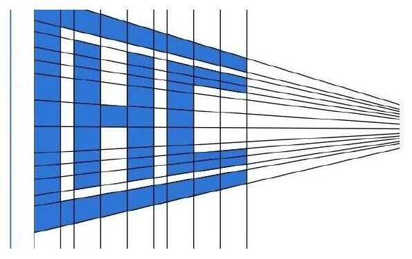 Le logo reconstruit sur un repère : toutes les fuites convergent.