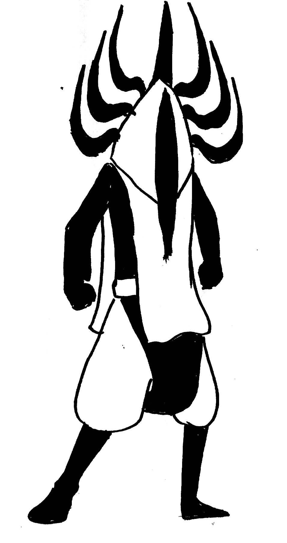 Cifer aux sept cornes noires recourbées, dessiné à l'encre.